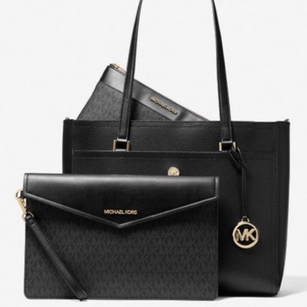 Michael Kors Black Women's 3 in 1 Maisie Tote and Clutch Crossbody Set